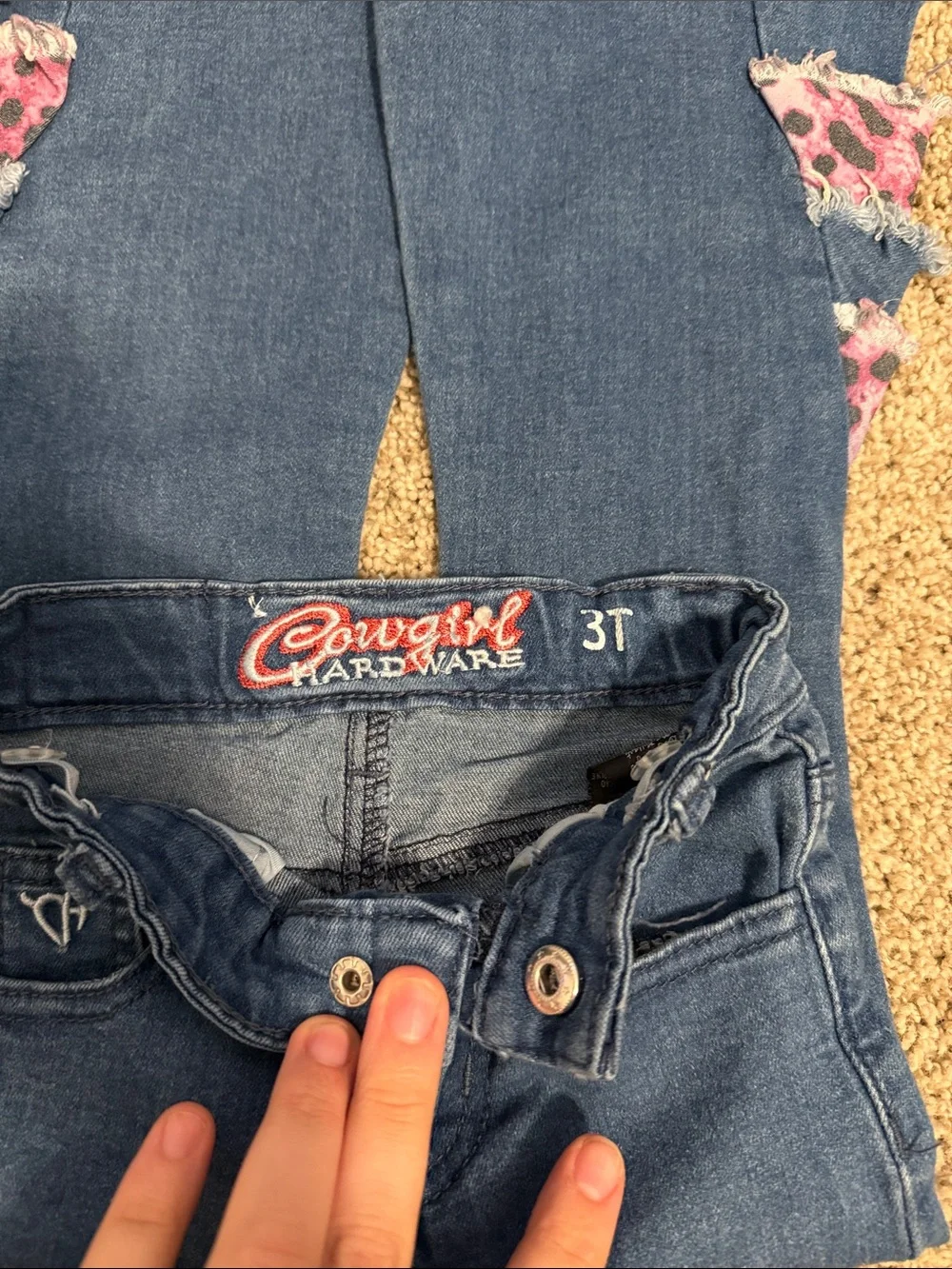 Girls' Dark Blue Denim Flare Jeans with Pink Leopard Ruffle - NWOT